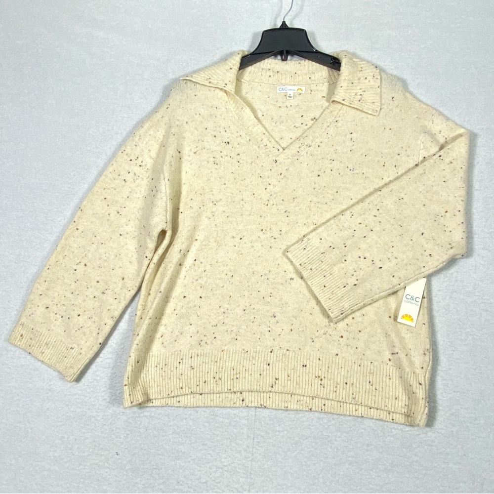 C&C California Johnny Collar Sweater Womens 1X Cream Speckled Oversized Cozy NWT